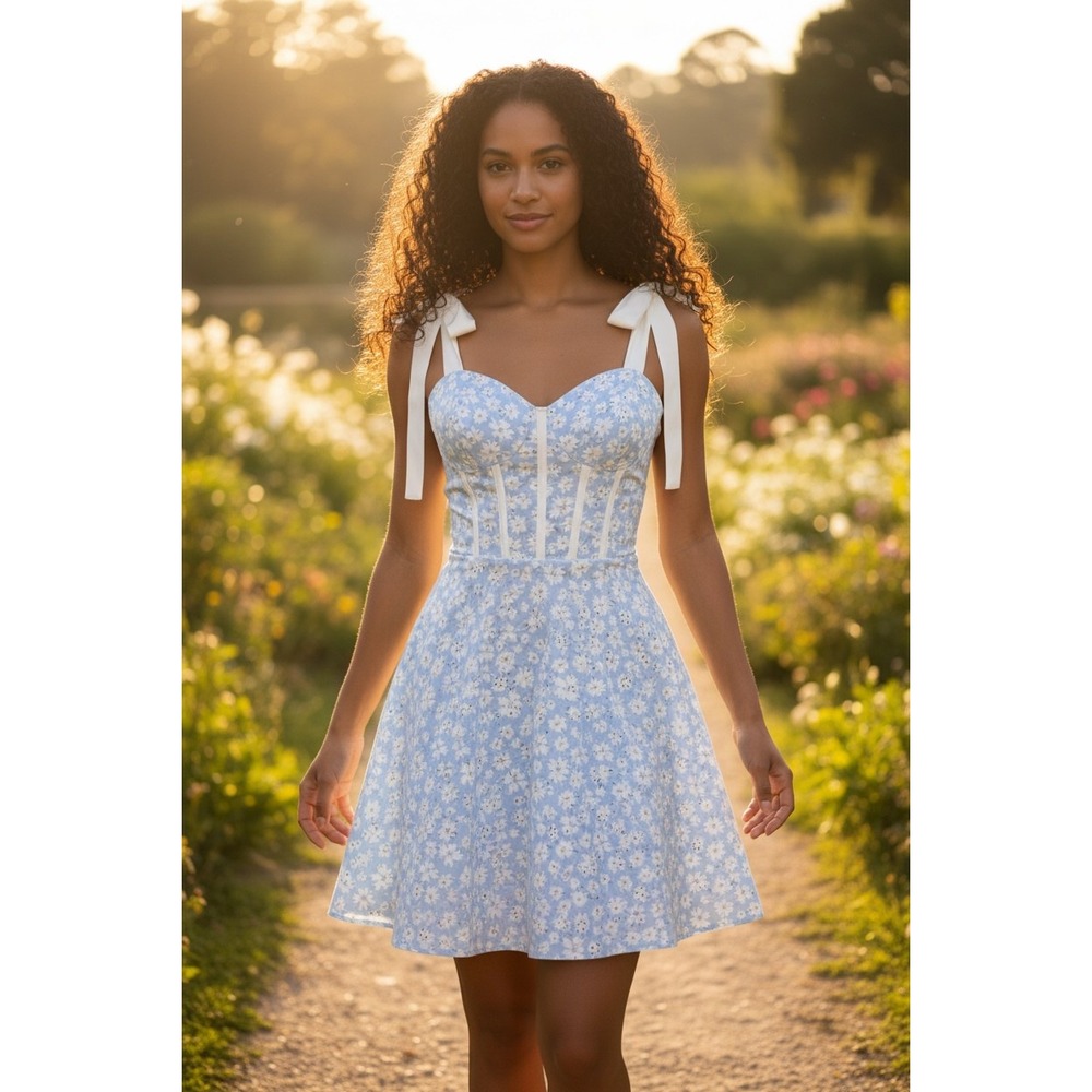 Y2k Storia Whimsical Babydoll Milkmaid Womens sz Medium Corset Graduation Dress - Picture 2 of 10